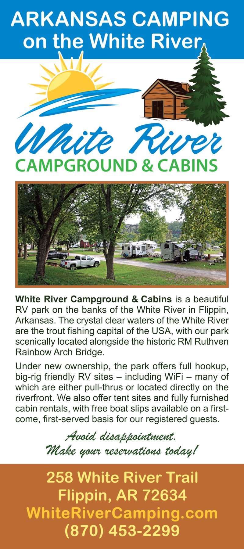 White River Campground & Cabins rack card, 2021